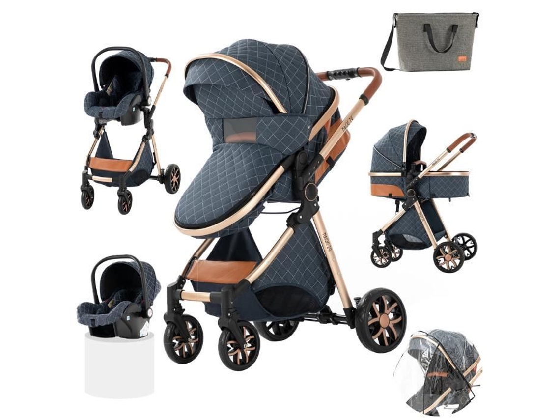 Cochecito de bebé 3 en 1 con asiento de coche Trio Nacelle, reversible, ajustable, de alta calidad, ruedas irrompibles, color azul. bazarland30 POS