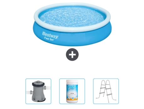 Piscina Hinchable Redonda Fast Set BESTWAY - 366 x 76 cm - Azul - Incluida Bomba - Cloro - Escalera