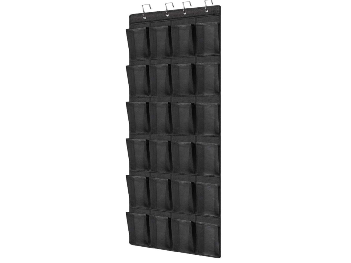Zapatero colgante con 24 compartimentos, organizador de zapatos de tela negra, 150 x 55 cm, ahorra espacio, Tommy01