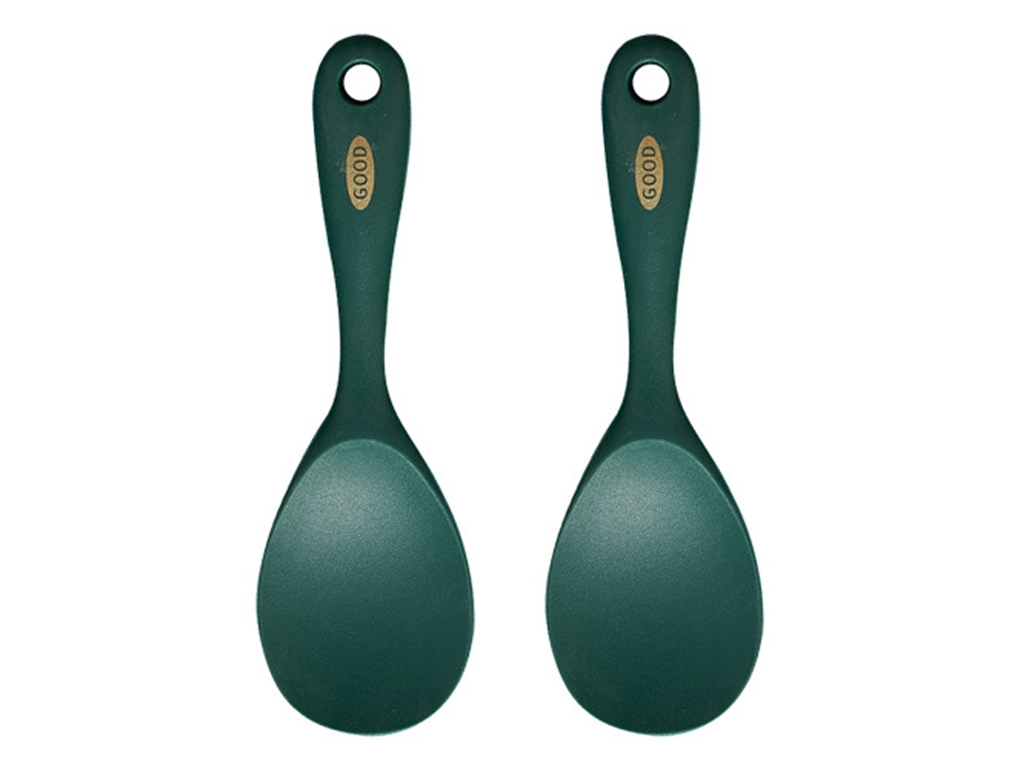 JEIIBRZUI 2 cucharas de arroz de silicona en colores verde oscuro y dorado