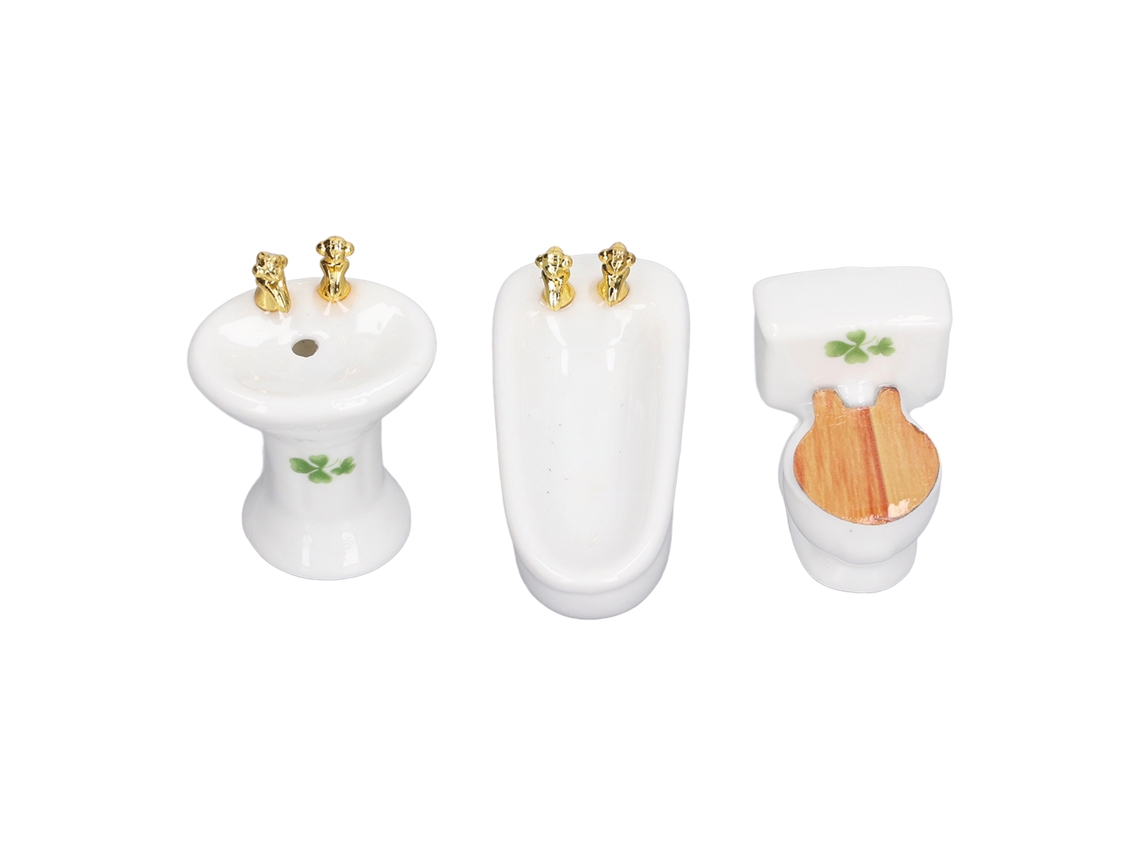 Juego De Baño En Miniatura Para Casa De Muñecas A Escala 1/24: Bañera De Cerámica, Inodoro, Lavabo, Diseño De Césped, 3 Piezas.