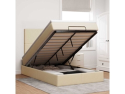 Syfax™ Estructura De Cama Otomana Con Colchón Tela Crema 120x200 Cm