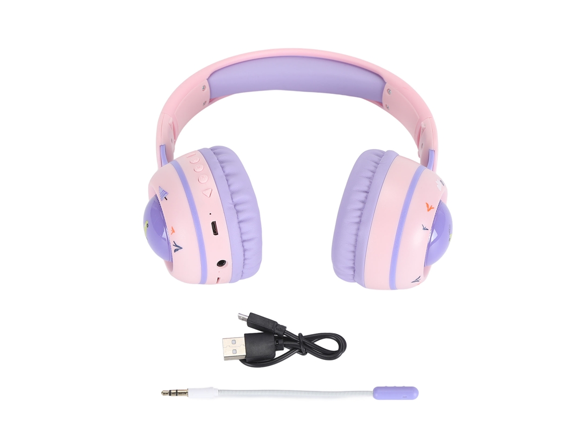 Fones De Ouvido Bluetooth Para Crianças Com Luzes Rgb 15h De Reprodução Microfone Desmontável Roxo