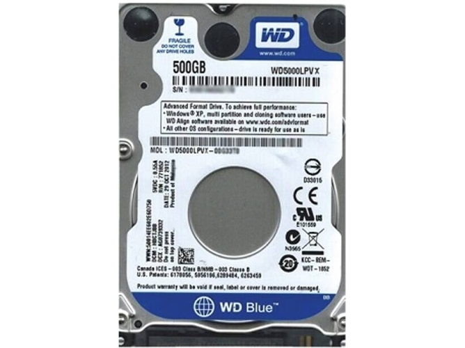 Disco HDD Interno WD WD5000LPVX (500 GB - SATA - 5400 RPM)