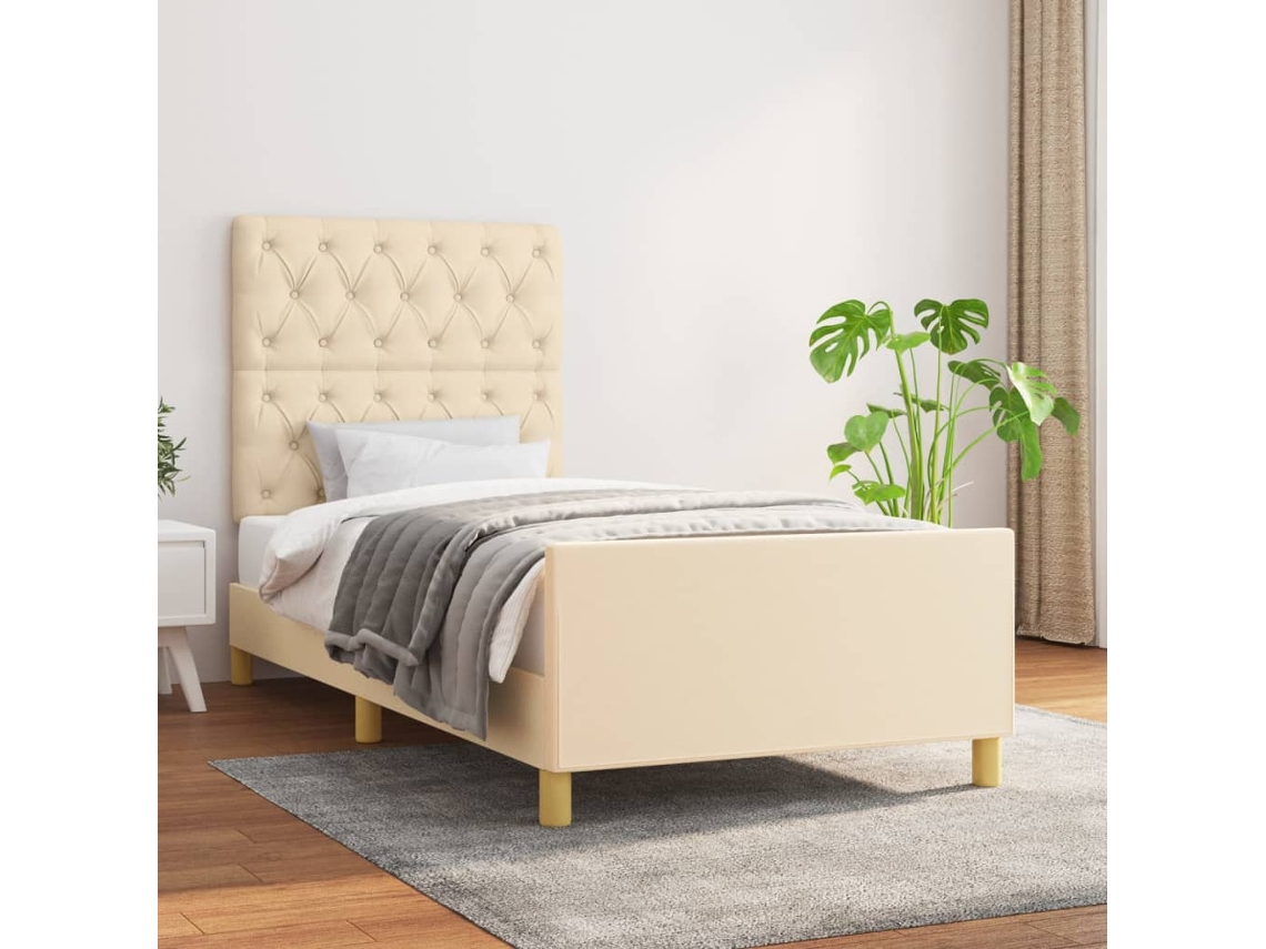 Cama con Somier y Cabecero Tecido Beige (80x200 cm)