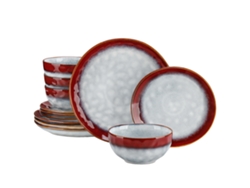 Juego de vajilla de cerámica roja, diseño elegante, apto para microondas, 12 piezas