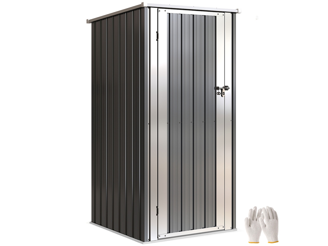 Casita de juegos de jardín de 0,69 m² con techo inclinado y cerradura en la puerta, color gris antracita, 83 x 89 x 163 cm.