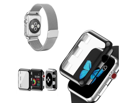 Kit Correa Milanesa Con Cierre Magnético Tapa Protectora Cristal para Apple Watch Series 9 45Mm Gris