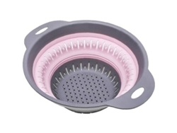 Colador De Silicona Plegable Con Asas, Colador Rosa Para Alimentos De Cocina.