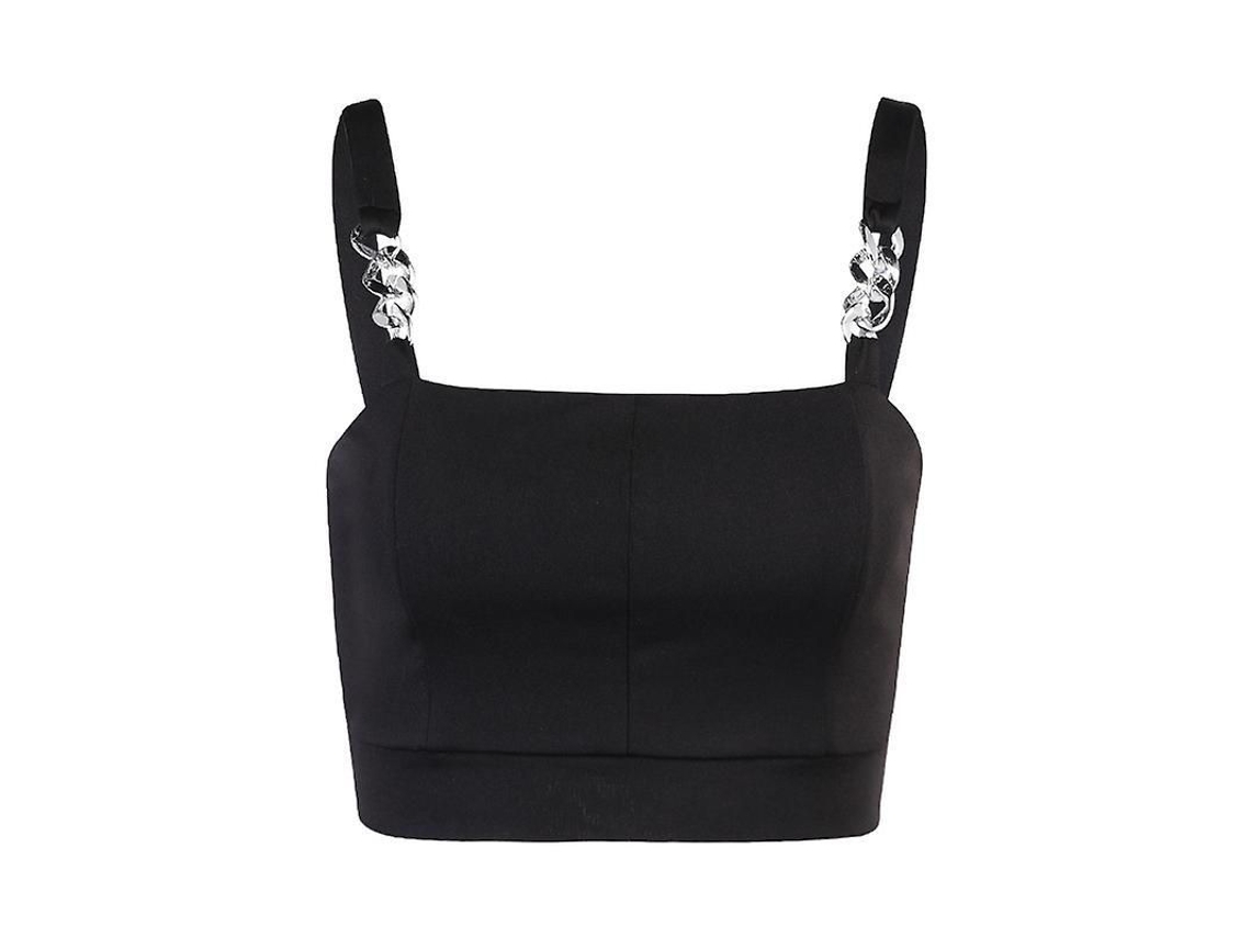 Fasst-camiseta Crop Sexy De Cadena Gruesa Negra Para El Ombligo Con Tirantes Anchos