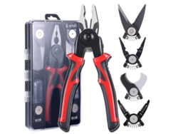 Juego de alicates 5 en 1 con cabezal intercambiable: alicates para cables y pelacables (rojo y negro)