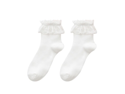 Calcetines De Tobillo Con Volantes De Encaje Opacos Para Mujer Tamaño 5-8 - Tejidos De Terciopelo Y Nylon