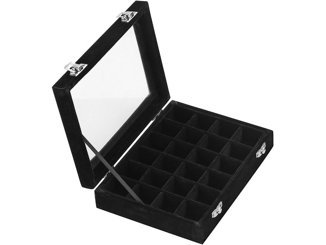 Caja Para Guardar Joyas Con Tapa De Cristal Y Cierre Para Anillos Y Colgantes (negra)