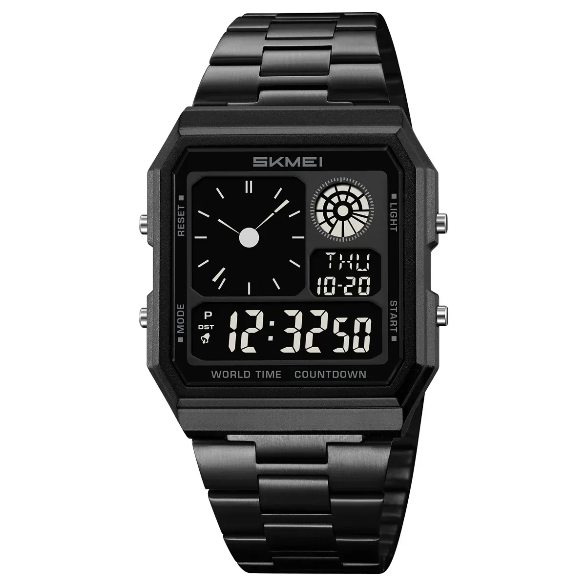Reloj De Pulsera Electrónico Digital (acero Negro) Resistente Al Agua Para Deportes Al Aire Libre Con Correa De Acero Inoxidable.