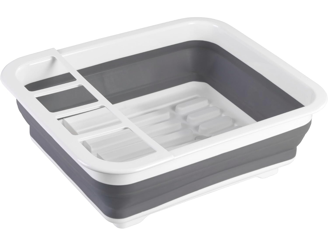 Organizador de platos, escurridor de platos portátil con base antideslizante que garantiza estabilidad y superficie resistente a rayones para una mayor durabilidad.