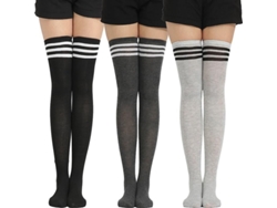 2026-3 Pares Medias Altas Para Mujer Medias Thigh High Calcetin Antideslizante Transpirable Ligero