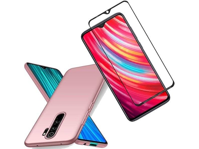 Kit Carcasa y Protector de Cristal 5D Full Cover Xiaomi Redmi Note 8 Pro Silicona Rosa