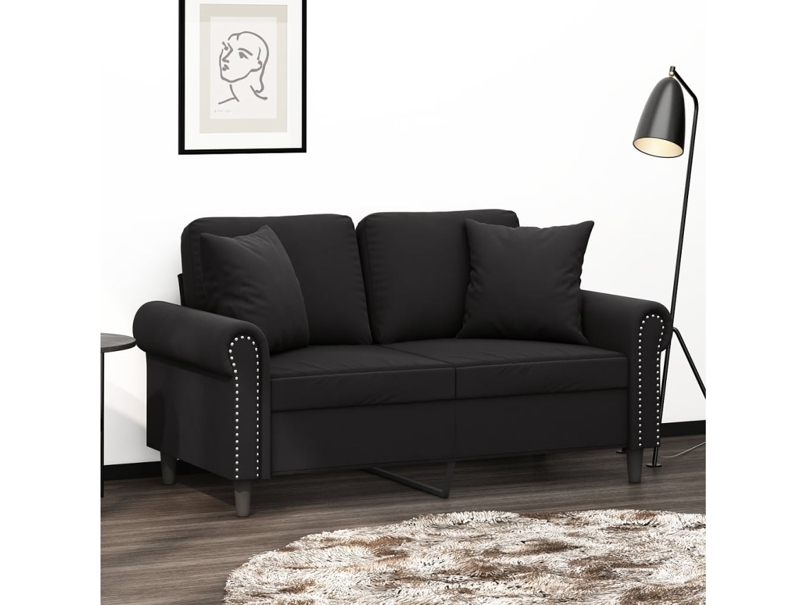 Sofá De 2 Plazas | Sofá De Salón | Sofá De Descanso Con Cojines Terciopelo Negro 120 Cm