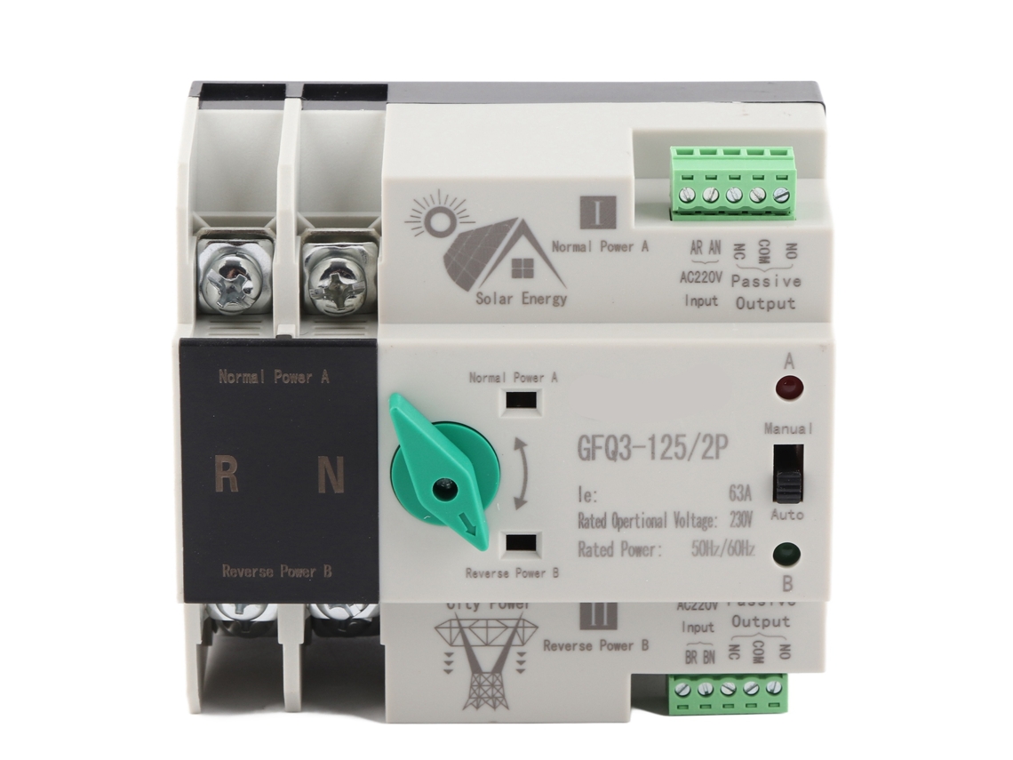 Selector Automático De Transferencia De Potencia Dual 2p 63a 230v Con Conmutación Rápida En Milisegundos Para Energía Solar Y De Red.