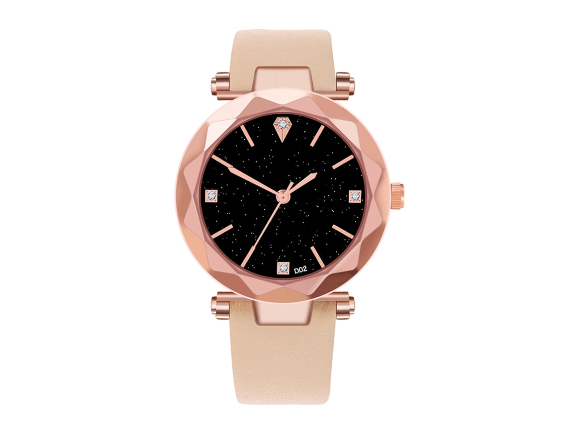 Reloj De Pulsera De Cuarzo Para Mujer Con Correa De Piel Sintética Y Esfera Beige Con Diseño De Cielo Estrellado.