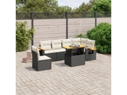 Conjunto de sofá de jardín de 7 piezas con cojines de mimbre negro de DKD Home Decor