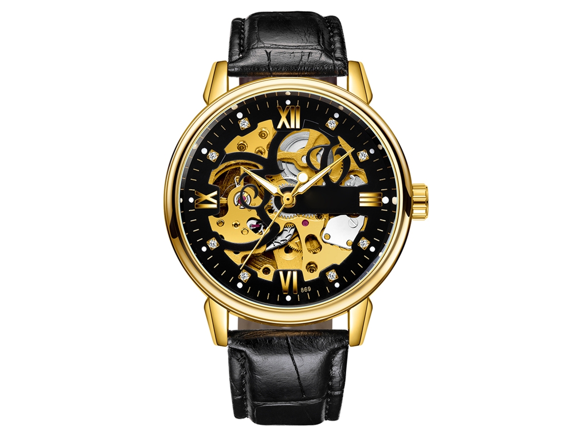 Reloj Hombre Tevise Automático Esqueletado Cuero Luminoso Impermeable 3atm Moda
