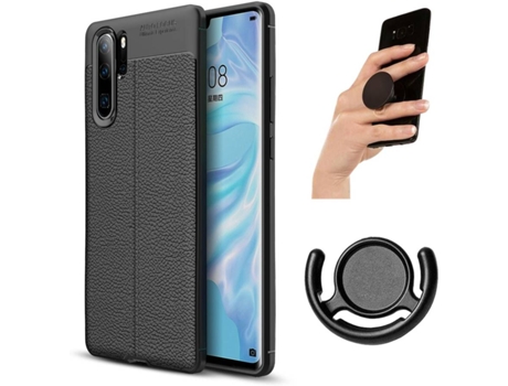 Carcasa, Popsocket y Soporte Huawei P30 Pro Rugged Leather (Negro)