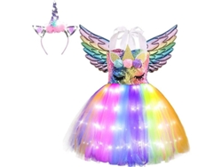 2026-vestido Unicornio Con Luces Led Para Niñas Traje De Halloween Fiesta Cumpleaños Regalo Princesa