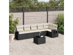 Conjunto de sofá de jardín de 7 piezas con cojines de mimbre negro de DKD Home Decor
