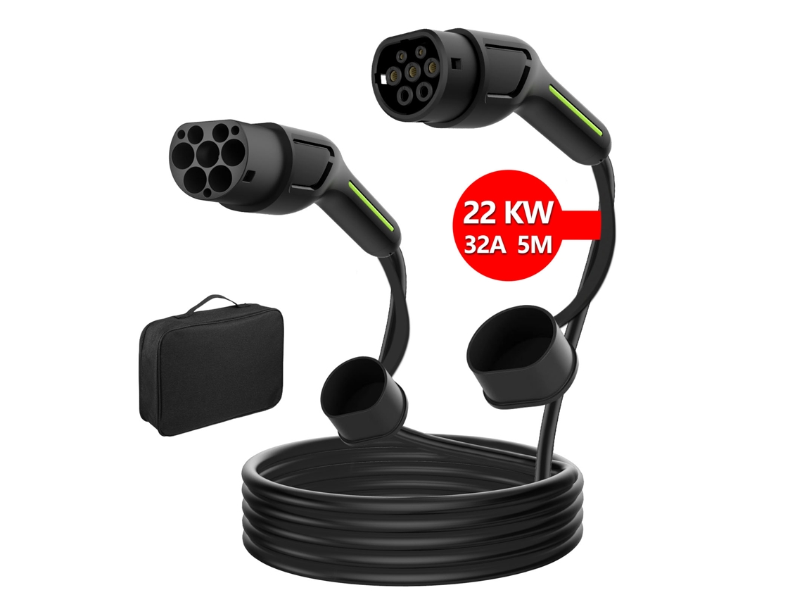 Cable de carga de 22 kW, 32 A y 5 metros para vehículos eléctricos tipo 2, IP67, carga rápida y segura JUNSUN