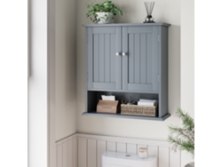 Armario De Baño 2 Puertas - Estantes Abiertos, Mueble Medicinas Pared - Gris Claro