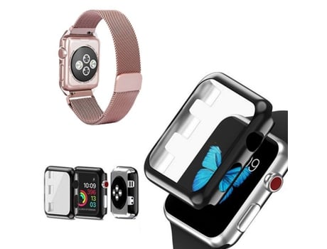 Kit Correa Milanesa Con Cierre Magnético Tapa Protectora De Cristal Para Apple Watch Series 9 45Mm Rosa