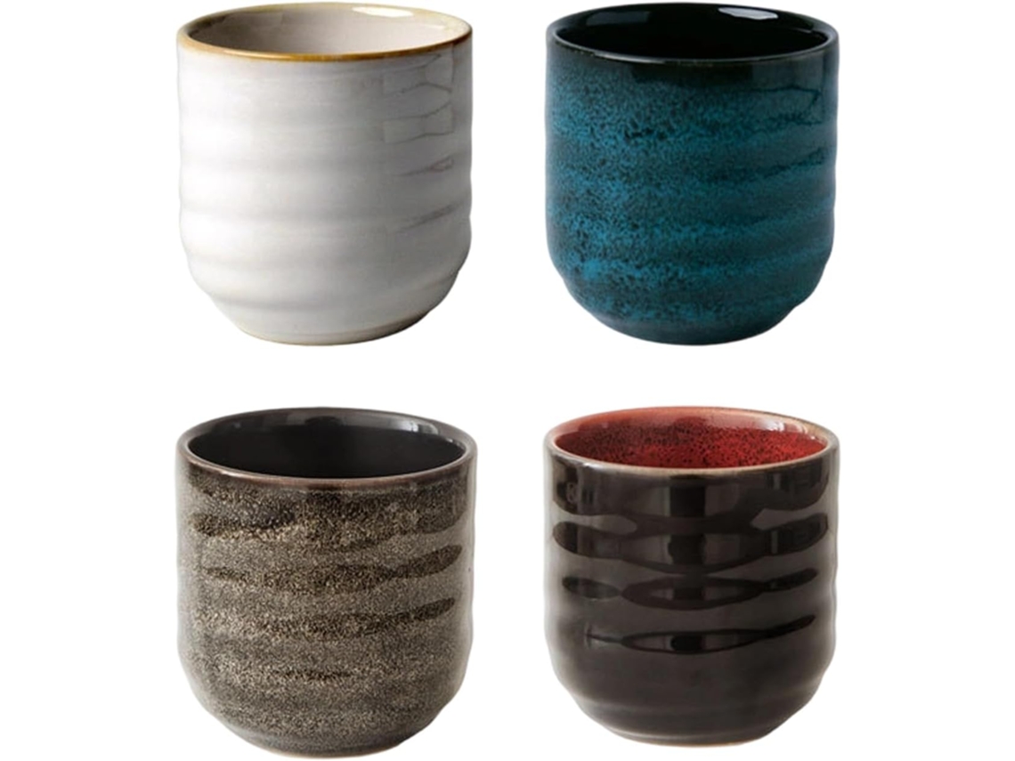 Tazas de té pequeñas | Juego de 4 utensilios estéticos para bebidas | Taza de cerámica Gokoco