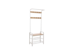 Perchero De Pie Con Zapatero De Madera Y Hierro 9 Ganchos 72x34x183 Cm - Blanco