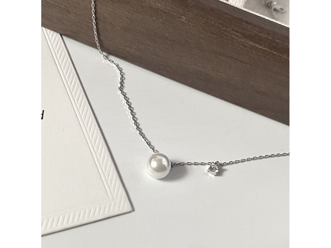 (oro Blanco) Plata De Ley 925, Collar De Perlas, Colgante Sencillo De Una Sola Cuenta De Estilo Francés, Cuenta Pequeña, Lujo Ligero