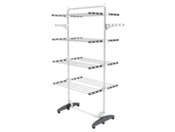 Todeco - Tendedero plegable grande de 4 niveles, con 6 ruedas, barra superior, 2 alas, de acero inoxidable, color gris