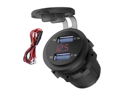 Cargador impermeable de 2 puertos USB dobles, rojo, 4,2 A, para coche, barco, marino. Toma de corriente con voltímetro LED para 12-24 V.
