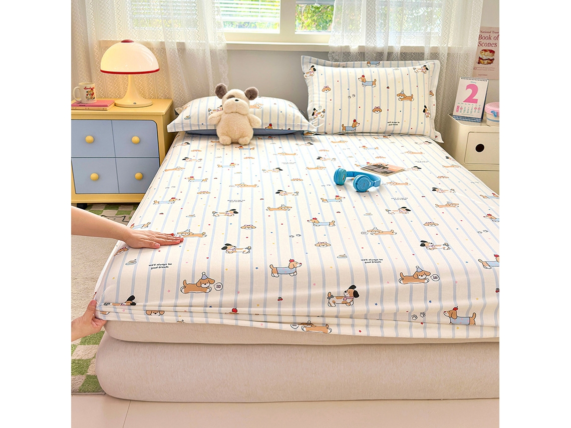 Funda De Colchón, Sábana Bajera Ajustable De Algodón Puro Estampada, Apta Para Habitación Infantil, Rayas, 200 X 220 Cm. Panoona
