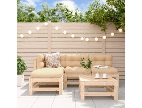 Conjunto 5 de muebles de jardín VIDAXL y cojines madera maciza
