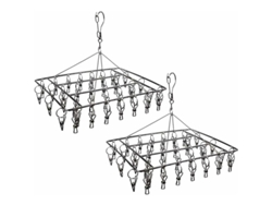 KOFIHETY Secadero de Acero Inoxidable para Calcetines con 36 Pinzas, Percha Duradera con Gancho Giratorio 360° y Gancho Antiviento para Calcetines, Sujetador, 