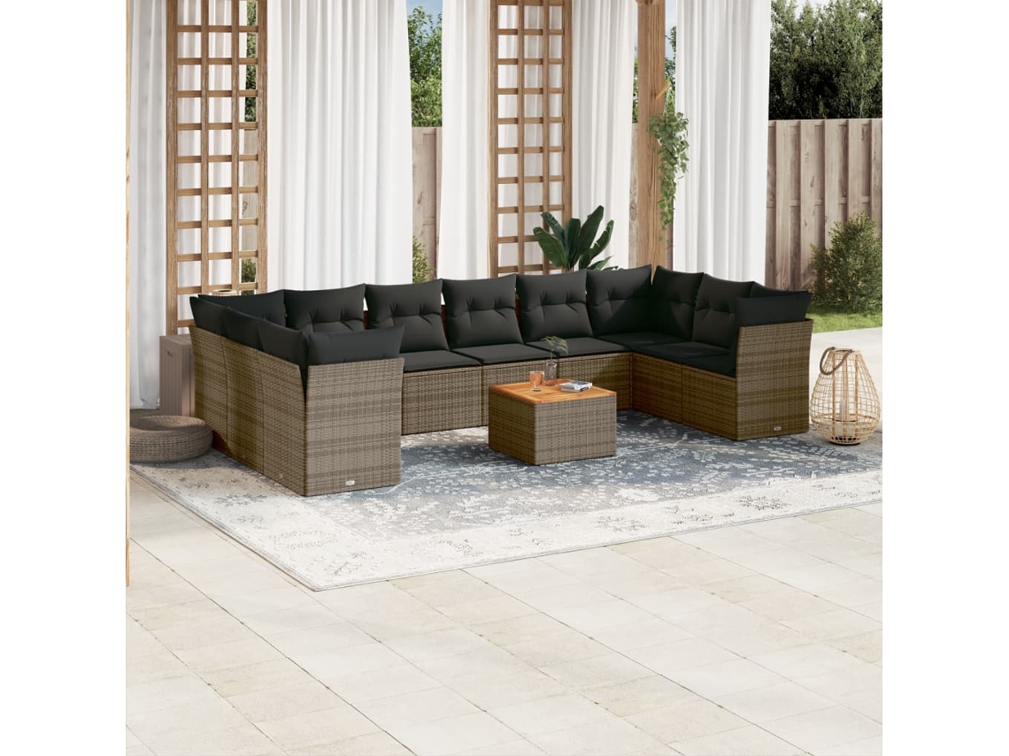 Conjunto de sofá de jardín de 11 piezas con cojines, ratán gris, DKD Home Decor