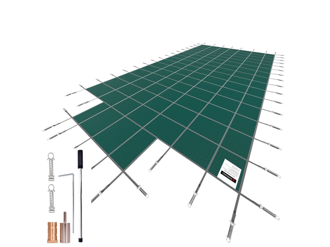 Cubierta de seguridad rectangular para piscina Succebuy, 1,2 x 2,4 metros, sección escalonada, color verde, para uso en exteriores durante el invierno.