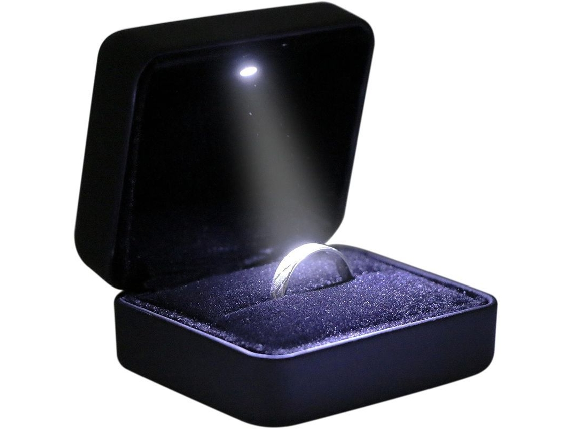 2026-caja De Joyería Mini Metálica Con Led Brillante Para Anillos, Fácil De Transportar Y Elegante, Color Negro