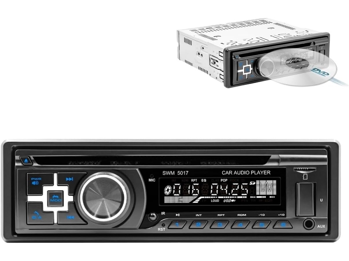Autoestéreo Universal Con Reproductor De Cd/dvd, Ranura Para Tarjeta Usb/sd/tf, Entrada Aux Y Bluetooth 4.0 Para Llamadas Manos Libres.