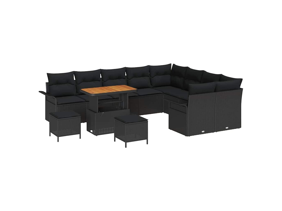 Maison Exclusive - Conjunto De Sofá De Jardín Con Cojín Con Almohada 12 Pcs Negro