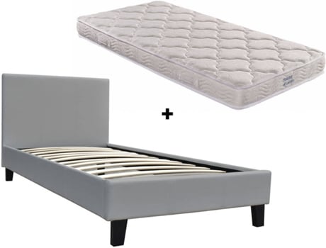 HABITAT ET JARDIN Cama y colchón viscoelástico Lina Gris (90x190 cm - Contrachapado y PVC)
