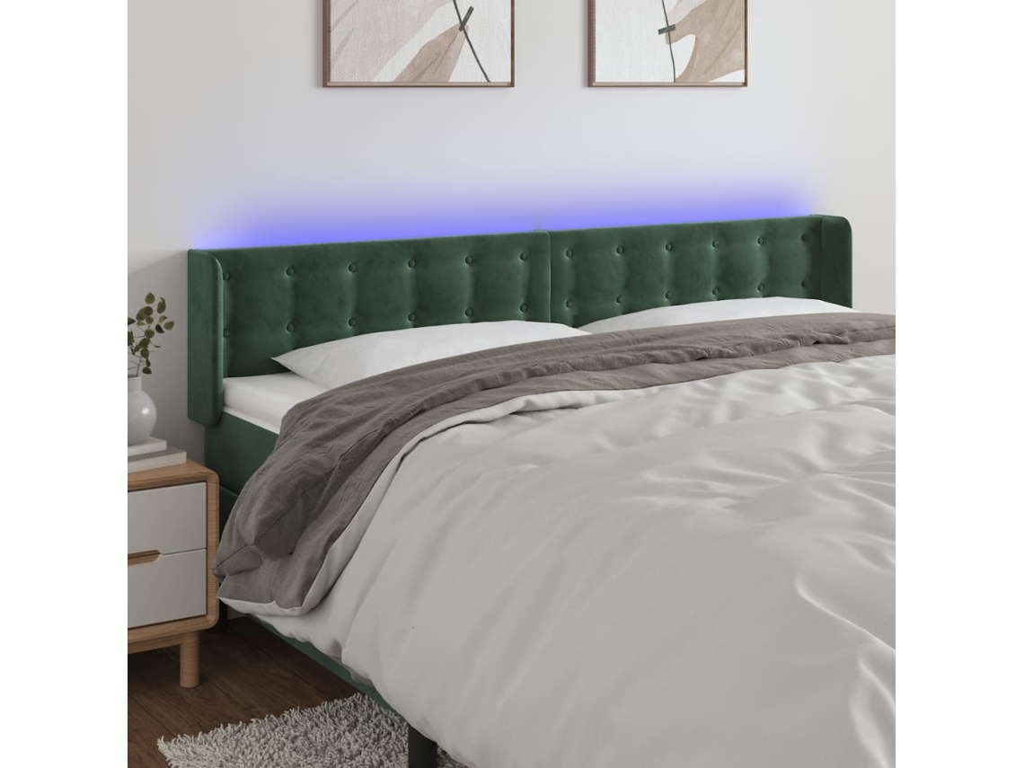 Cabecero Con Led De Terciopelo Verde Oscuro 163x16x78/88 Cm