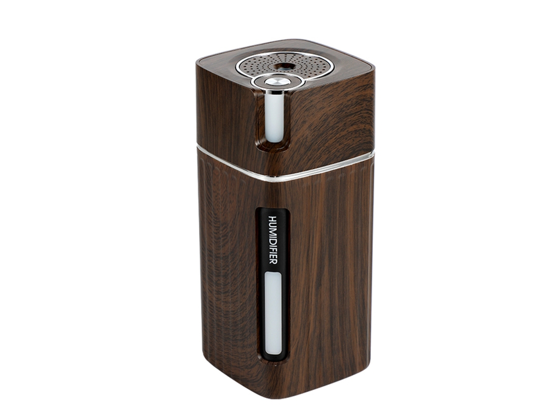 Humidificador Mini Portátil Grano de Madera 300ml Ultrasonido Coche USB Difusor de Aire Cor LED Lámpara