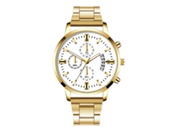 Reloj De Pulsera De Cuarzo Para Hombre Con Calendario, Esfera Redonda, Brazalete De Acero, Oro Blanco.