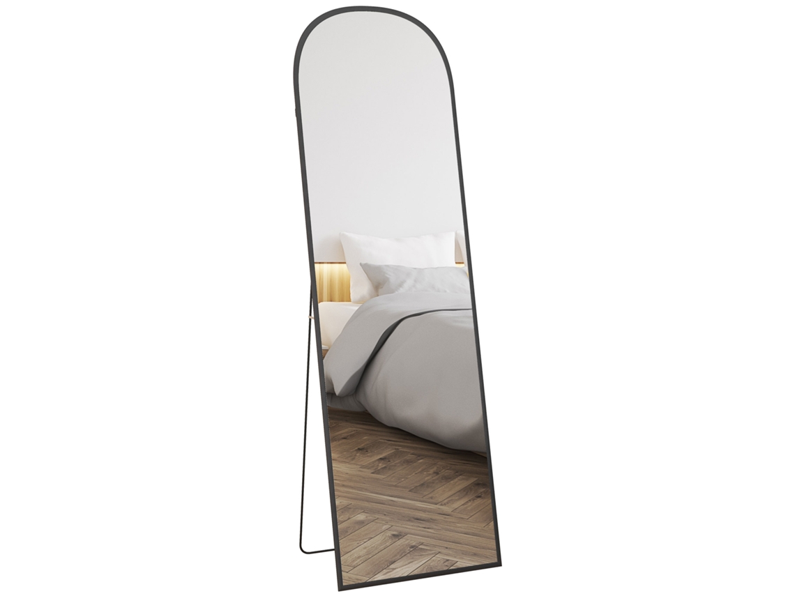 Espejo Moderno De Pie Y Pared En Aleación De Aluminio Con Soporte Plegable, 50 X 161,5 Cm, Negro.